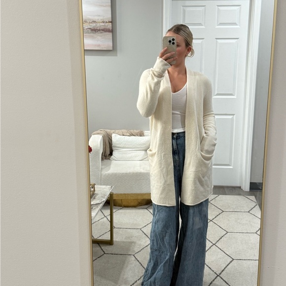 Jenni Kayne Sweater Coat Open Front Cardigan in Ivory Cashmere